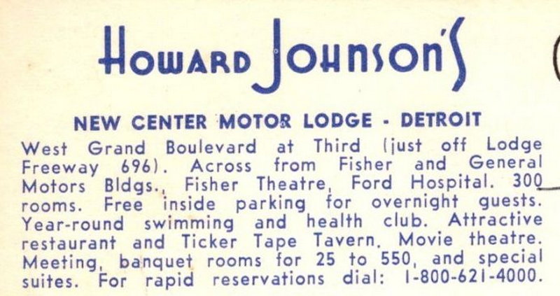 New Center Cinema - Howard Johnsons Building Postcard